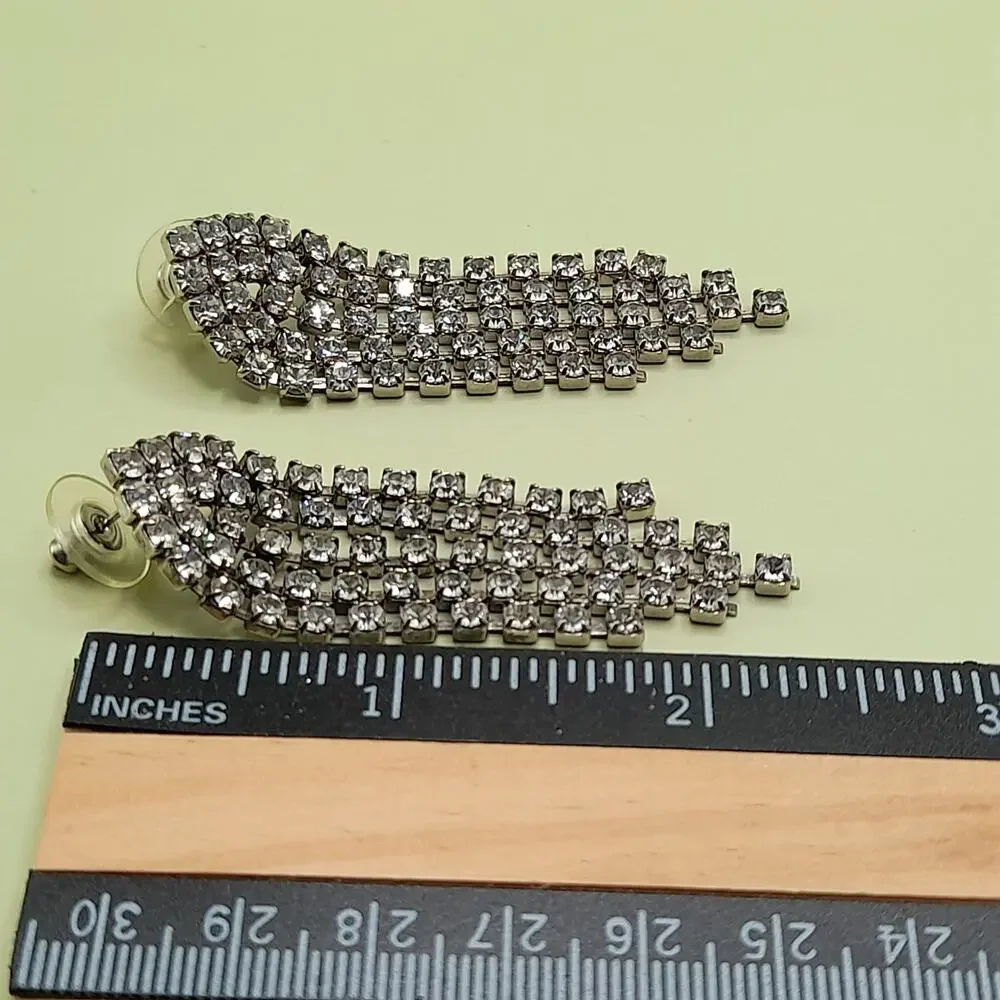 Vintage Clear Rhinestone Fringe Post Earrings, 1980s, 2 1/2 Inches - Picture 9 of 9